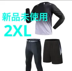 【新品未使用】3点セット ジム ランニングウェア ジャージ 黒グラデーションデザイン 上下セット　スパッツ　サポーター 2XL ポリエステル100%