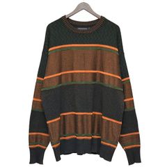 美品✨キャバン ボーダーニット クルーネック グリーン×キャメル L