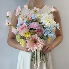 【ブートニア付】ウェディングブーケ　アーティフィシャルフラワー造花