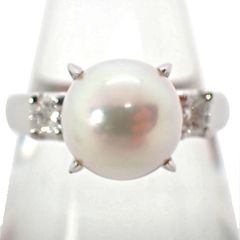  Pt900 アコヤ真珠ホワイトパール ダイヤモンド リング /12号/j1-4
