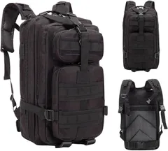 HSE金丸商店 リュック バックパック 大容量 登山 アウトドア 旅行 サバイバル 防水 ミリタリー (ブラック,  30L)