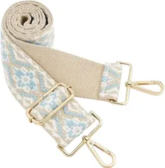 HSE金丸商店 ショルダーストラップ 刺繍 幅広 花柄 ボヘミアン チェック レオパード (ライトブルー ダイヤ,  幅5cm)