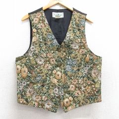 Favourbrook ボタニカル 花柄刺繍 レジ ベスト イギリス製 メタル釦 