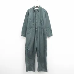 W44/古着 ダブルウェア 長袖 ワーク ツナギ メンズ 80s 大きいサイズ コの字留め コットン 緑 グリーン 25nov01 中古 オールインワン ボト