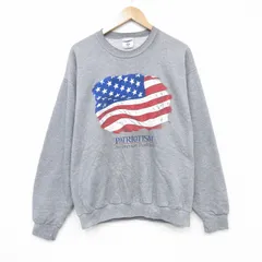 L/古着 ジャージーズ 長袖 スウェット メンズ 00s 星条旗 クルーネック グレー 霜降り 25nov01 中古 スエット トレーナー トップス