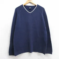 M/古着 ドッカーズ 長袖 セーター メンズ 00s 無地 ラグラン コットン Vネック 紺 ネイビー 25nov01 中古 ニット トップス