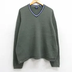 XL/古着 ギャップ GAP 長袖 セーター メンズ 00s 無地 コットン　Vネック 濃緑 グリーン 25nov01 中古 ニット トップス