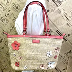 コーチ トート ショルダーバッグ 麻 カゴ編み バッグ フラワー FX561