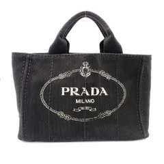 プラダ PRADA カナパ ミニ ブラック キャンバス ハンドバッグ 黒 トート ロゴ  ゴールド金具 7-10-728