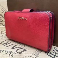 フルラ 長財布 2つ折り 革 赤 コンパクト  カード コインFX352