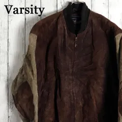 Varsity オールレザー スエード スタジャン エルボーパッチ 本革スタジアムジャンバー　革ジャン