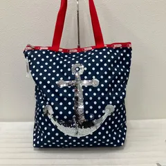 5440 美品　LeSportsac レスポートサック　トートバッグ　タグ付き　マリン　ドット　水玉　碇　イカリ　スパンコール　レッド　赤　レディース　MEDIUM ZIPTOP SHOPPER ANCHOR PLCMT