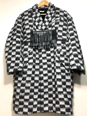 071140 FACETASM ウール モヘヤ チェック コート S レザー フリンジ ストラップ ジャケット ファセッタズム JM-CO-W04 メンズ レディース