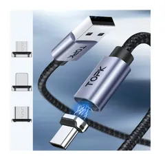 TOPK 3in1 マグネット 充電ケーブル USB マルチ iPhone iPad MicroUSB Type-C LED 防塵キャップ アンドロイド スマホ 1m 磁気 磁石 充電コード データ転送