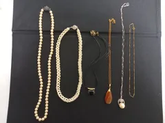 【訳あり・まとめ売り】ネックレス6本セット／フェイクパール・チェーン・ペンダント付きなど／撮影小物・素材向け