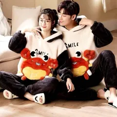 可愛いカニさんフード付きもこもこカニさんパジャマ上下2点セット　モコモコルームウエア　レディース　メンズ　キッズ　防寒着　写真撮影　秋冬暖かいパジャマ　ハロウインコスプレ　着ぐるみ　コスプレパーティー　誕生日プレゼント　クリスマスプレゼント　男の子女の子お揃い