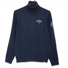 【美品】キャロウェイ タートルネックセーター ネイビー×白 ロゴ刺しゅう ニット  メンズ M ゴルフウェア Callaway