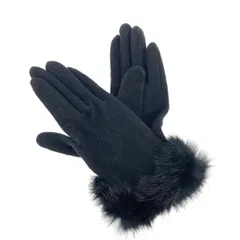 gloves グローブ ファー付き手袋  エース製/フェルト/ウール×カシミヤ/    ブラック レディース / 240001168945