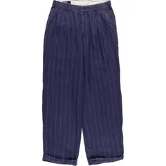 古着 90年代 ラルフローレン Ralph Lauren POLO by Ralph Lauren ストライプ柄 ツータック リネンパンツ スラックス USA製/eaa587112