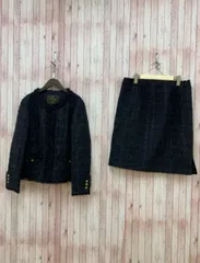 23区 オンワード樫山 セットアップ 上下 ジャケット スカート ひざ丈 台形 ツイード 44 48 ネイビー 紺 MK500