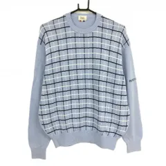 【美品】パーリーゲイツ セーター ライトブルー×黒×白 格子 コットン ニット メンズ SMALL ゴルフウェア PEARLY GATES