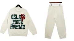 GELATO PIQUE HOMME ジェラートピケ オム ルームウェア パジャマ セットアップ もこもこニット メンズ Lサイズ ホワイト 上下 DM16221■