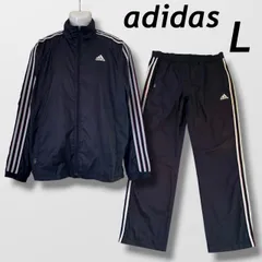 adidas アディダス メンズ セットアップ  L トラックスーツ スポーツウェア ジャケット パンツ ロゴ  3 ライン ネイビー系 (K09)★