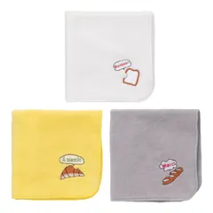 [B-PLAID] ハンカチ 3枚セット パン刺繍 今治タオル 日本製 約25×25cm 速乾 吸水 綿100% シャーリング生地 女の子 男の子 レディース