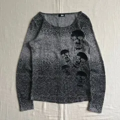 00s　archive　アーカイブ　GLAD NEWS　グラッドニュース　スカル　骸骨　ドクロ刺繍　濃淡グレーグラデーション　長袖カットソー　薄手ニット　Y2K　平成ギャル　パンキッシュ　skull embroidery gray gradation knitのサムネイル