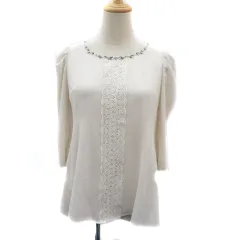 アプワイザーリッシェ Apuweiser-riche ブラウス カットソー 七分袖 ラウンドネック ラインストーン レース シフォン 2 オフホワイト /YK14