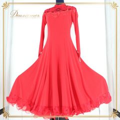 美品【INIZIO】社交ダンス 衣装 ドレス ストレッチ スパンコール 赤 