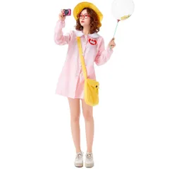 新品 [YUEEI] 幼稚園 コスプレ 名札付き 制服 スモック ハロウィン 仮装 園児 人気 定番 レディース コスチューム 4点セット 保育園 イベント用 フリーサイズ