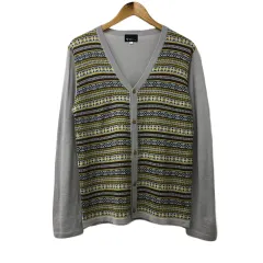 ティーケーミクスパイス タケオキクチ THE SHOP TK MIXPICE カーディガン ニット Vネック ノルディック 総柄 無地 長袖 L グレー 茶 ブラウン