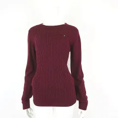 アーノルドパーマー Arnold Palmer ニット セーター ケーブル編み ウール ロゴ 刺繍 クルーネック 長袖 L 3 ボルドー