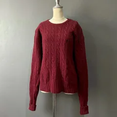 90s Vintage Polo by Ralph Lauren Cable Sweater LAMBSWOOL ポロバイラルフローレン 長袖 ケーブルニット セーター クルーネック プルオーバー ワンポイン刺繍 ラムウール バーガンディ レディース L