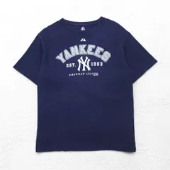 majestic ベースボール プリント Tシャツ L ネイビー MLB NEWYORK YANKEES ホンジュラス製