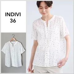 【美品♪】INDIVI◆【洗える/通勤/学校行事】ランダムキカ柄ブラウス　36 C004