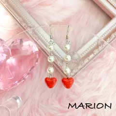 ハートとパールのピアス　サージカルステンレスやイヤリングへの変更可　ハンドメイド