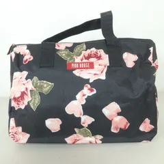 【美品】ピンクハウス★薔薇のプリントが可愛い！　ボストンバック調　バッグ　黒系　＊ｋ4408