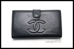 希少美中古■CHANEL 8番台 キャビアスキン ココマーク GD金具 レザー 2つ折り財布 シャネル■1023dh1655-5K