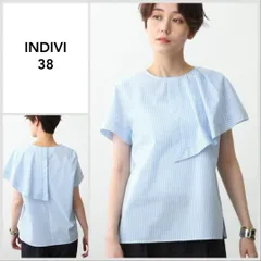 【美品♪】INDIVI ストライプアシンメケープブラウス C035