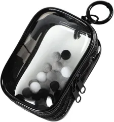 JP Number 推し活ポーチ アクスタケース ぬい クリアポーチ ミニ 透明 収納 ふわ玉付き (ブラック,  キューブ)