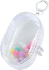 JP Number 推し活ポーチ アクスタケース ぬい クリアポーチ ミニ 透明 収納 ふわ玉付き (ホワイト,  オーバル)