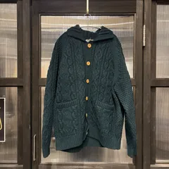 ＠　FREAKS STORE フリークスストア　ニット セーター トップス　羽織　肉厚　緑　グリーン　GREEN　ミドリ　カーディガン　手編み　ハンドメイド　鍵編み　ケーブル　カウチン