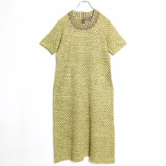 サイトウトヨコ Saito toyoko★ドット柄が可愛い♪ ニットの半袖ワンピース 黄色×茶色系 z16062