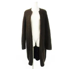 デミルクス ビームス Demi-Luxe BEAMS カーディガン ニット ブークレ トッパー 長袖 ロング丈 モヘア混 ウール混 もこもこ ボリューム タック コクーン 茶 ブラウン /CK4