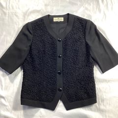 Pierre Balmain ピエールバルマン ノーカラージャケットブラック レース フォーマル 喪服 礼服 サイズ13AR 大きいサイズ
