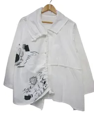 ◇【未使用】慈雨 ジウ JIU センソユニコ 長袖シャツジャケット 刺繍 シワ加工 白 Lサイズ40 春秋用 ■管理番号L29459SSS26-251103-1K(990)