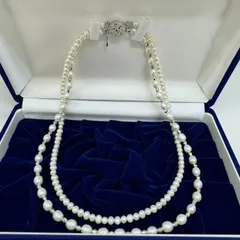 K【箱付き】真珠 パール ネックレス 二連 シルバー金具 上品 結婚式 パーティー