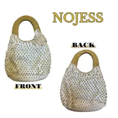 NOJESS ノジェス　パーティーバッグ　ハンドバッグ　ビーズバッグ　コサージュ付き　ビジュー　ワンポイント　おでかけバッグ　ゴールド　ベージュ